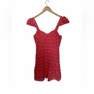 Betsey Johnson Red Eyelet Babydoll Mini Dress | Puff Sleeves size S  babydoll